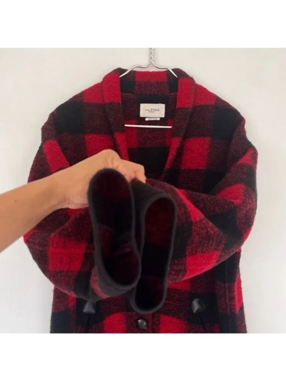 Isabel Marant Etoile Gabrie Plaid Checkered Wool Blend Coat Red and Black Medium